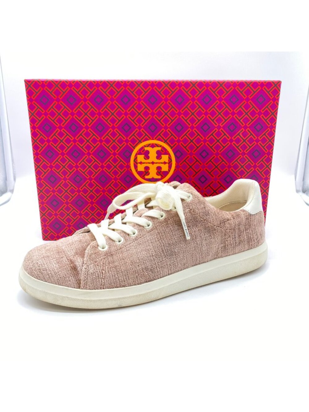 Tory Burch Howell Court Textured Velvet Sneakers Shoes Mauve Pink Size 9